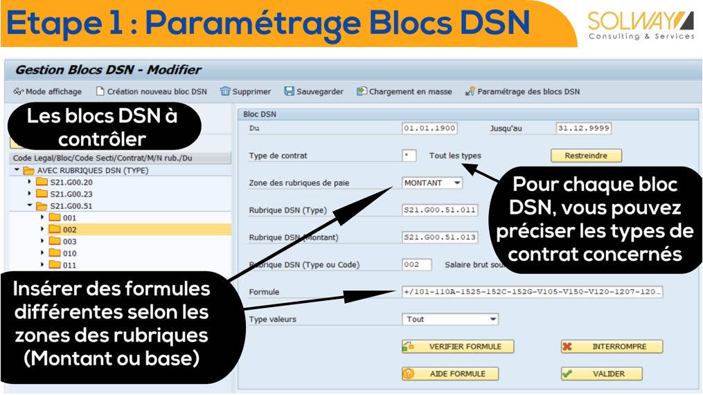 Etape 1 : Paramétrage des blocs DSN